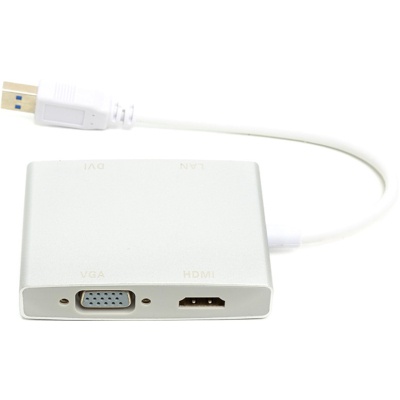 Перехідник USB 3.0 to HDMI, DVI, VGA, RJ45 Gigabit Ethernet PowerPlant (CA912087)