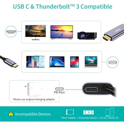 Кабель мультимедійний USB-C to HDMI M 1.8m 4K60Hz Choetech (XCH-M180GY)