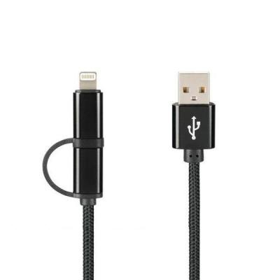 Дата кабель USB 2.0 AM to Lightning + Micro 5P Pro Combo Black Gelius (65131)