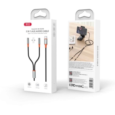 Перехідник USB-C to 2x3.5mm F 1.0m NB-R269B black XO (NB-R269B.black)