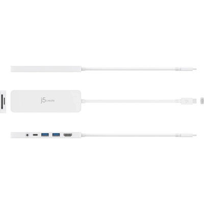 Концентратор J5create USB-C 6-in-1 2xUSB 3.1 + USB-C PD + HDMI + SD/TF + 3.5mm white (JCD373-N)