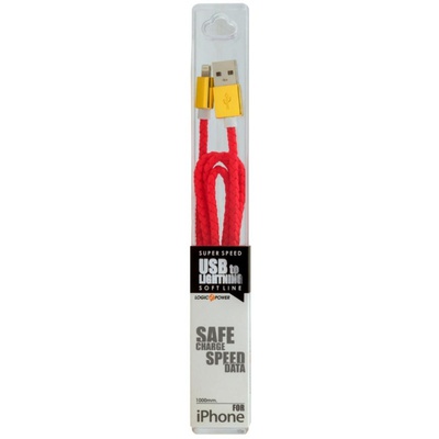 Дата кабель LogicPower USB 2.0 -> Lightning 1м R (кож. плетение) красный /Retail (5127)