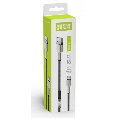 Дата кабель USB 2.0 AM to Micro 5P 1.0m head metal black ColorWay (CW-CBUM046-BK)