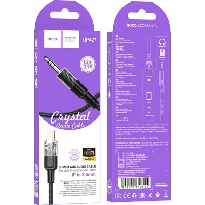 Кабель мультимедійний Lightning to 3.5mm M 1.0m Black HOCO (6942007612524)