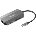 Концентратор Sandberg USB3.1 Type-C to HDMI/USB 3.0x2/RJ45/SD/TF/PD 100W 6in1 (136-33)