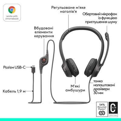 Навушники Logitech H390 USB-C Midnight Black (981-001576)