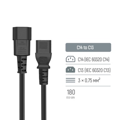 Кабель живлення C13 to C14 1.8m black ColorWay (CW-CBP087-BK)