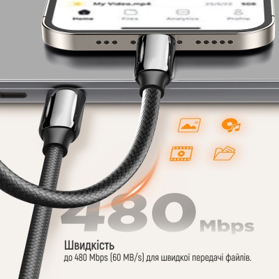 Дата кабель USB-C to USB-C 1.0m (PVC+Aluminum Alloy) (PD Fast Charging 240W) 5А black ColorWay (CW-CBPDCC069-BK)