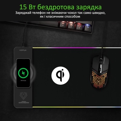 Килимок для мишки Vertux RaftPad-Qi з бездротовою зарядкою 15 Вт Black (raftpad-qi.black)