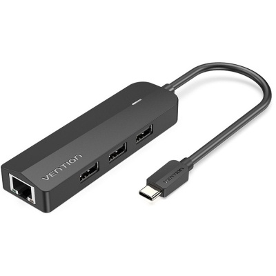 Концентратор Vention USB 3.1 Type-C to 3xUSB 2.0+MicroUSB+RJ45 100M Ethernet black (TGOBB)