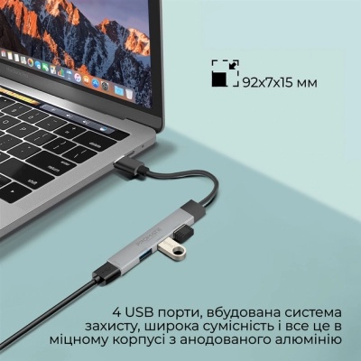 Концентратор Promate USB-C 4-in-1 порти Promate litehub-4.grey (litehub-4.grey)