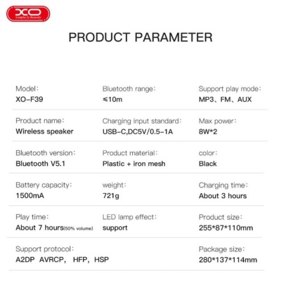 Акустична система XO F39 RGB AUX / USB (XO-F39-BK)