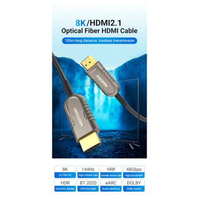 Кабель мультимедійний HDMI to HDMI 60.0m V2.1 Optical 8K 60Hz 48Gbps Dolby 7.1 TPE Black Metal Type Vention (AAZBAE)