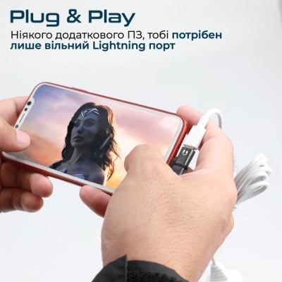 Перехідник Lightning M to 2xLightning F Audiо + Charge Promate (ihinge-lt.grey)