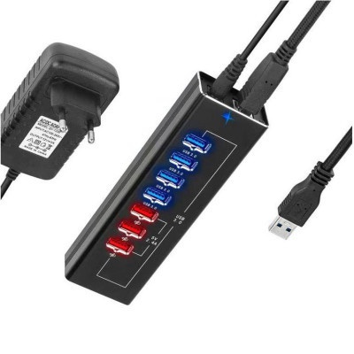 Концентратор Dynamode 4*USB3.0 data ports + 3*2.4А charge with Power Adaptor metal (DM-UH-P407)