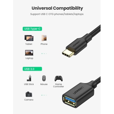 Перехідник OTG USB 3.0 AF to USB-C US154 black UGREEN (30701)