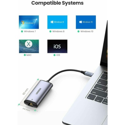 Перехідник USB3.1 Type-C to Ethernet RJ45 1000Mb CM275 Ugreen (70446)