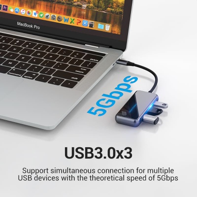 Концентратор Vention USB 3.1 Type-C to HDMI 4K60Hz/USB 3.0х3/RJ45/PD 87W 6-in-1 Mirrored Surface (TFFHB)