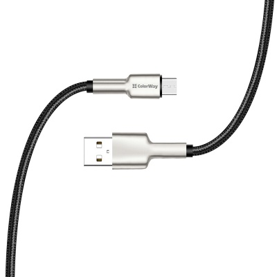 Дата кабель USB 2.0 AM to Micro 5P 1.0m head metal black ColorWay (CW-CBUM046-BK)