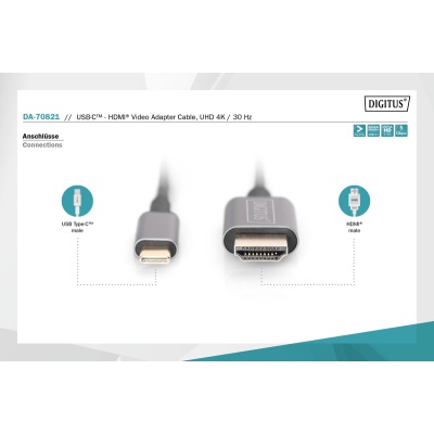 Кабель мультимедійний USB-C to HDMI M 1.8m UHD 4K Digitus (DA-70821)