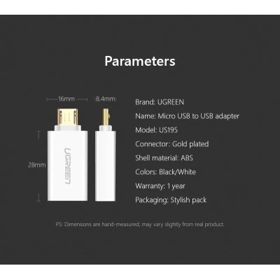 Перехідник OTG USB 2.0 AF to Micro 5P US195 white UGREEN (30529)