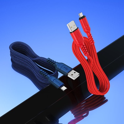 Дата кабель USB 2.0 AM to Micro 5P 1.0m 2.4A nylon X59 red HOCO (6931474744906)