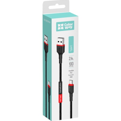 Дата кабель USB 2.0 AM to Type-C 1.0m 2.4А black ColorWay (CW-CBUC064-BK)