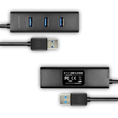 Концентратор AXAGON USB 3.1 to 4xUSB 3.0 1.2m + cable USB to Micro 5P black (HUE-S2BL)
