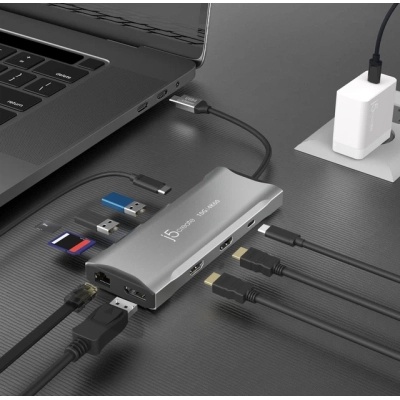 Концентратор J5create USB-C 9-in-1 2xUSB 3.2 + 2xUSB-C PD + 2xHDMI 4K + DisplayPort + SD/TF + RJ45 1000Mbps gray (JCD397-N)