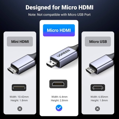 Кабель мультимедійний HDMI M to HDMI micro M 2.0m V2.1 8K60Hz HD164 black UGREEN (15517)
