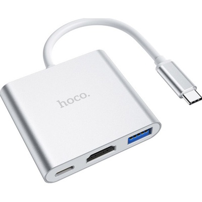 Концентратор HOCO USB-C to USB3.0+HDMI+PD HB14 Silver (6931474725790)