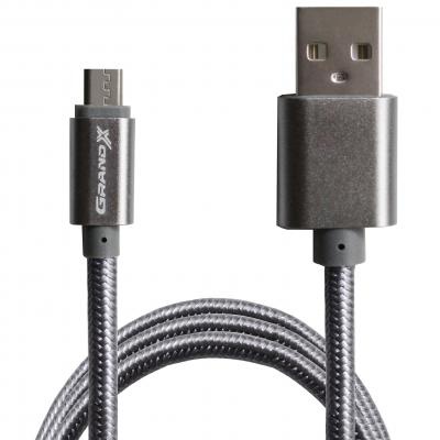 Дата кабель Grand-X USB - micro USB, Cu, 2.1A, Grey/Grey, 1m (FM01GGR)