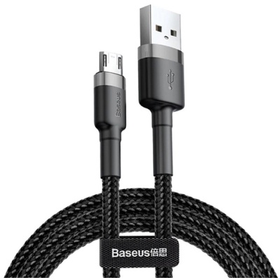 Дата кабель USB 2.0 AM to Micro 5P 0.5m Cafule 2.4A Black-Grey Baseus (CAMKLF-AG1)