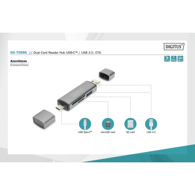 Зчитувач флеш-карт Digitus USB-C/USB 3.0 SD/MicroSD (DA-70886)