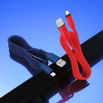 Дата кабель USB 2.0 AM to Lightning 1.0m 2.4A nylon X59 blue HOCO (6931474744883)
