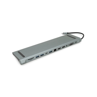 Концентратор Voltronic USB-C 12-in-1 USB-C + 2xUSB 2.0 + USB 3.0 + 2xHDMI + VGA + SD/TF + RJ45 + 3.5mm + PD 0.1m silver (YT-HTC12in1)