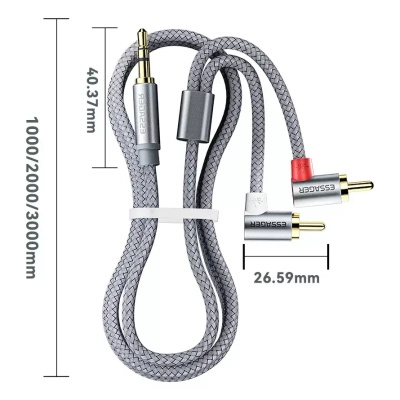 Кабель мультимедійний 3.5mm M to 2xRCA M 3.0m 90° corner Essager (EYPWT-MYC0G-P)