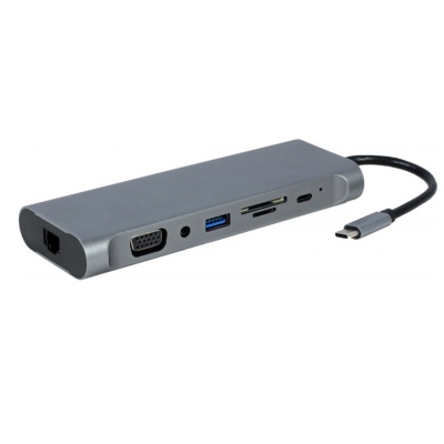 Концентратор Cablexpert USB-C 8-in-1 USB3.0/HDMI/DP/VGA/PD/CR/1Gbit/audio (A-CM-COMBO8-01)