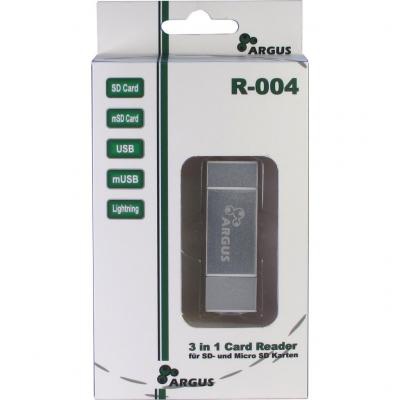 Считыватель флеш-карт Argus USB2.0, Micro-USB/Lightning, TF, SD (R-004)