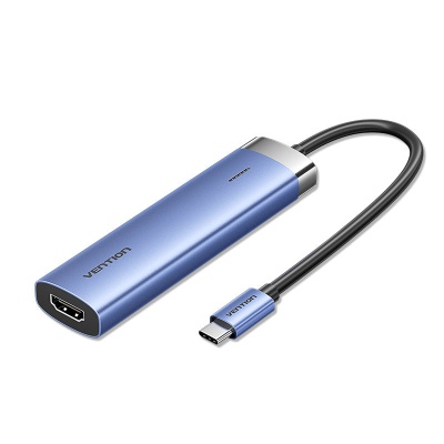 Концентратор Vention USB 3.1 Type-C to HDMI/USB 3.0x3/PD 100W Blue Aluminum Alloy Hub 5-in-1 (TGESB)