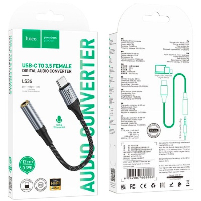 Перехідник USB-C to 3.5mm F 0.12m Black HOCO (6942007608886)