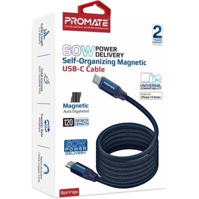 Дата кабель USB-C to USB-C springy.blue Promate (springy.blue)