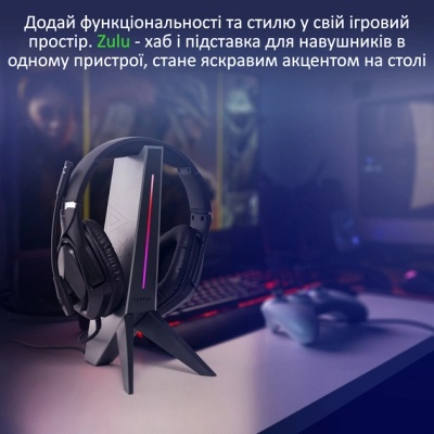 Концентратор Vertux USB 2.0 to 2xUSB 2.0 + AUX 3.5mm + stand black (zulu.black)