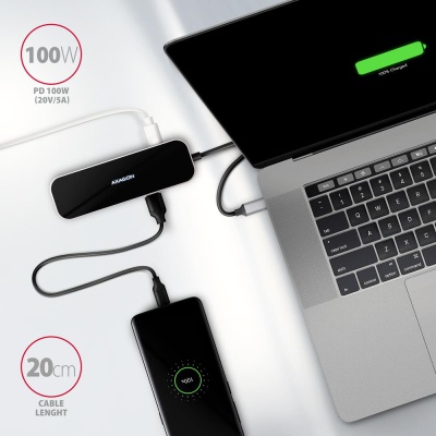 Концентратор AXAGON USB-C 6-in-1 to 4xUSB-A 5Gbps + 1xUSB-C PD100W + HDMI 4K30Hz 0.2m aluminum (HMC-6H4A)