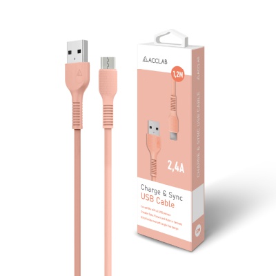 Дата кабель USB 2.0 AM to Micro 5P 1.2m AL-CBCOLOR-M1PH Peach ACCLAB (1283126518164)