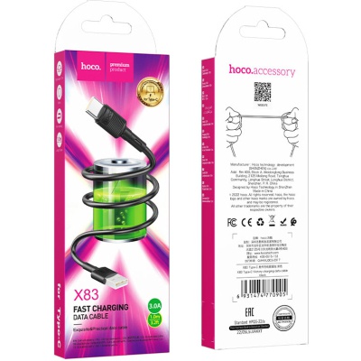 Дата кабель USB 2.0 AM to USB-C 1.0m 3A PVC X83 black HOCO (6931474770905)