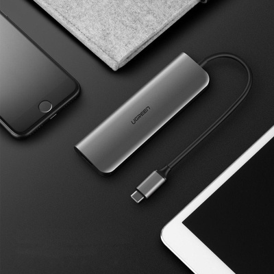Концентратор Ugreen USB3.0 Type-C to USB 3.0x3/HDMI/jack 3.5mm/PD CM136 (80132)