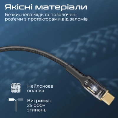 Дата кабель USB-C to USB-C lucidline-cc120.black Promate (lucidline-cc120.black)