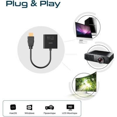 Перехідник HDMI to VGA black Promate (prolink-h2v.black)