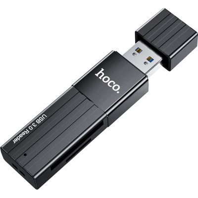 Зчитувач флеш-карт HOCO USB3.0 to microSD, microSDHC, microSDXC, SD, SDHC, SDXC, HB20 Black (6931474735218)